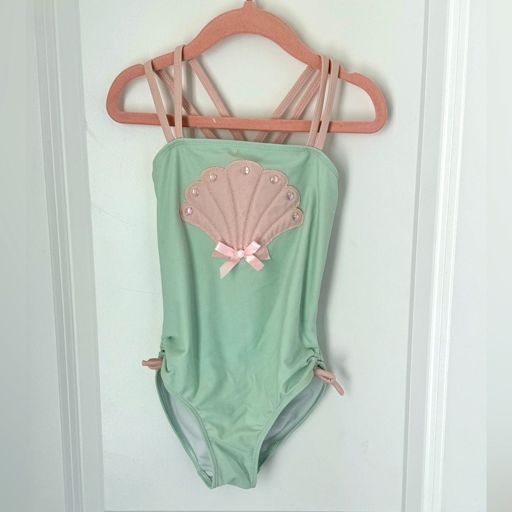 Kate Mack Girls Size 6 Faux Pearl Shell Swimsuit